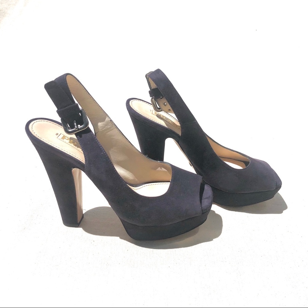 PRADA Navy Blue Suede Platform Heeled Sandal